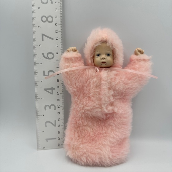 Handcrafted Porcelain Baby in soft fuzzy one piece pink bunting bag. - Picture 6 of 8